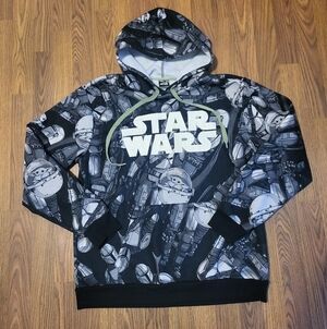 Men's Star Wars Yoda Hoodie Pullover Large Graphic All Over Print Sweatshirt C51